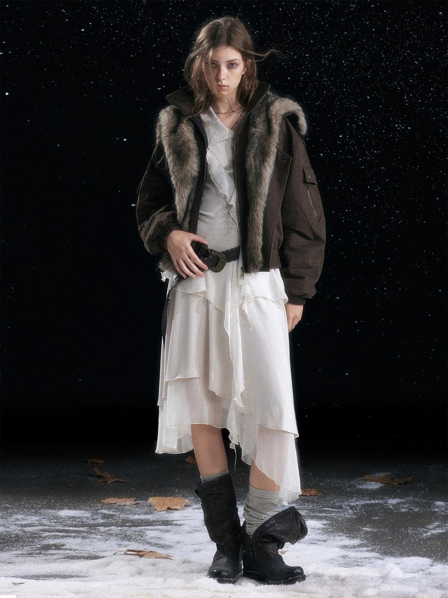 Cest Nous Edgy Punk Irregular Hem Printed Rayon Patchwork Slim Fit Ladies Midi Dresses