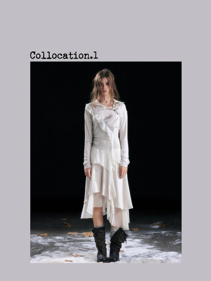 Cest Nous Edgy Punk Irregular Hem Printed Rayon Patchwork Slim Fit Ladies Midi Dresses