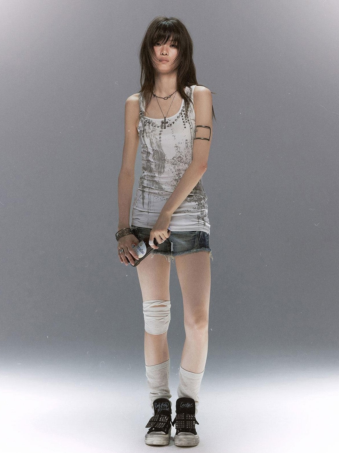Cest Nous Feather Chain Metal Buckle Mottled Print Slim Fit Women&