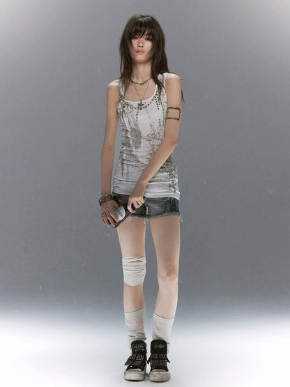Cest Nous Feather Chain Metal Buckle Mottled Print Slim Fit Women&