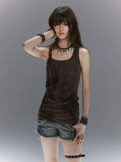 Cest Nous Feather Chain Metal Buckle Mottled Print Slim Fit Women&