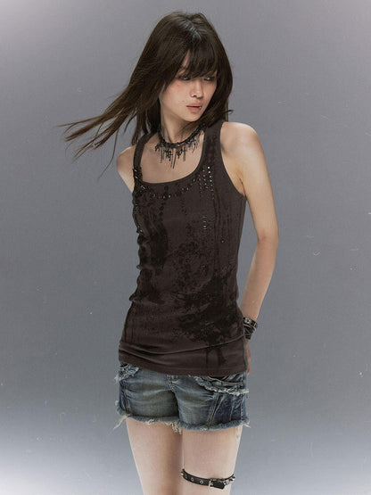 Cest Nous Feather Chain Metal Buckle Mottled Print Slim Fit Women&