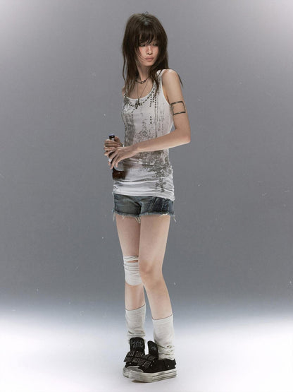 Cest Nous Feather Chain Metal Buckle Mottled Print Slim Fit Women&