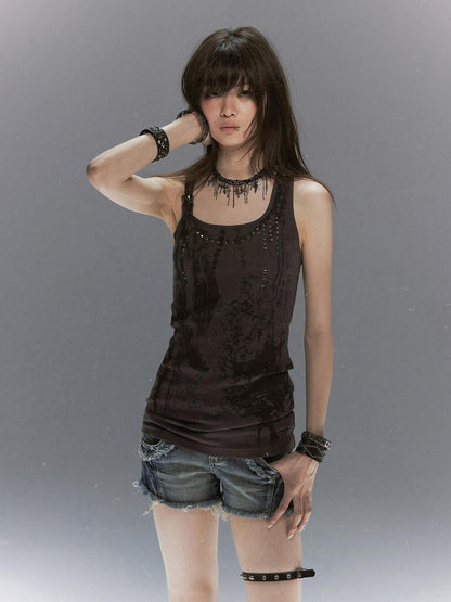 Cest Nous Feather Chain Metal Buckle Mottled Print Slim Fit Women&