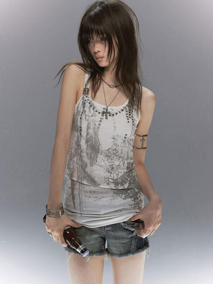 Cest Nous Feather Chain Metal Buckle Mottled Print Slim Fit Women&