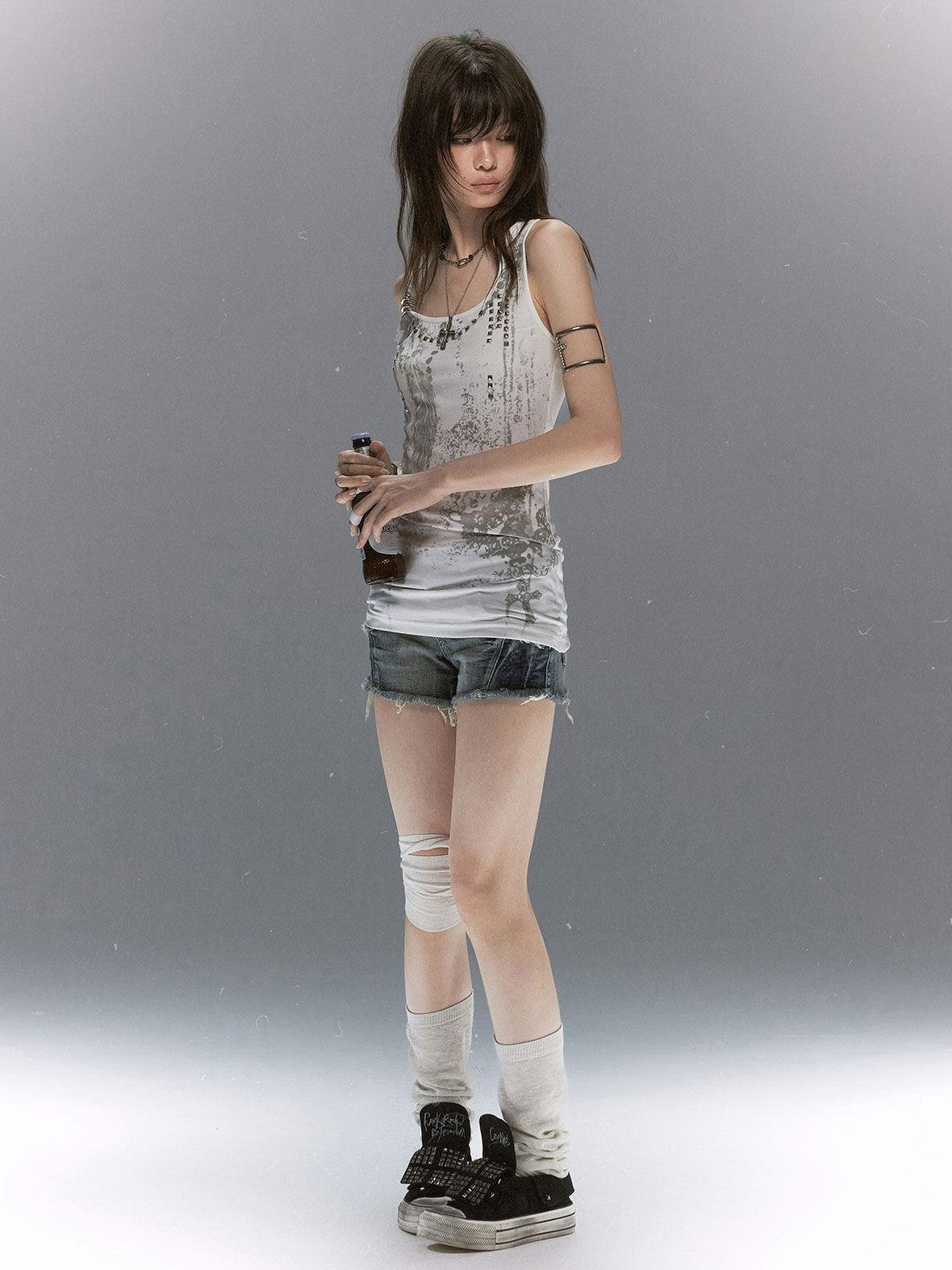 Cest Nous Feather Chain Metal Buckle Mottled Print Slim Fit Women&