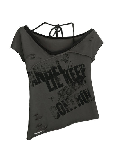 Cest Nous Frayed Asymmetric Graffiti V-neck Women&