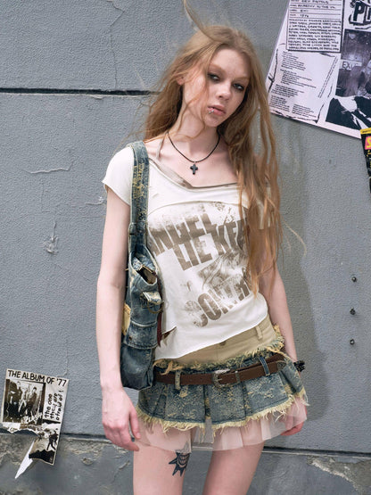 Cest Nous Frayed Asymmetric Graffiti V-neck Women&
