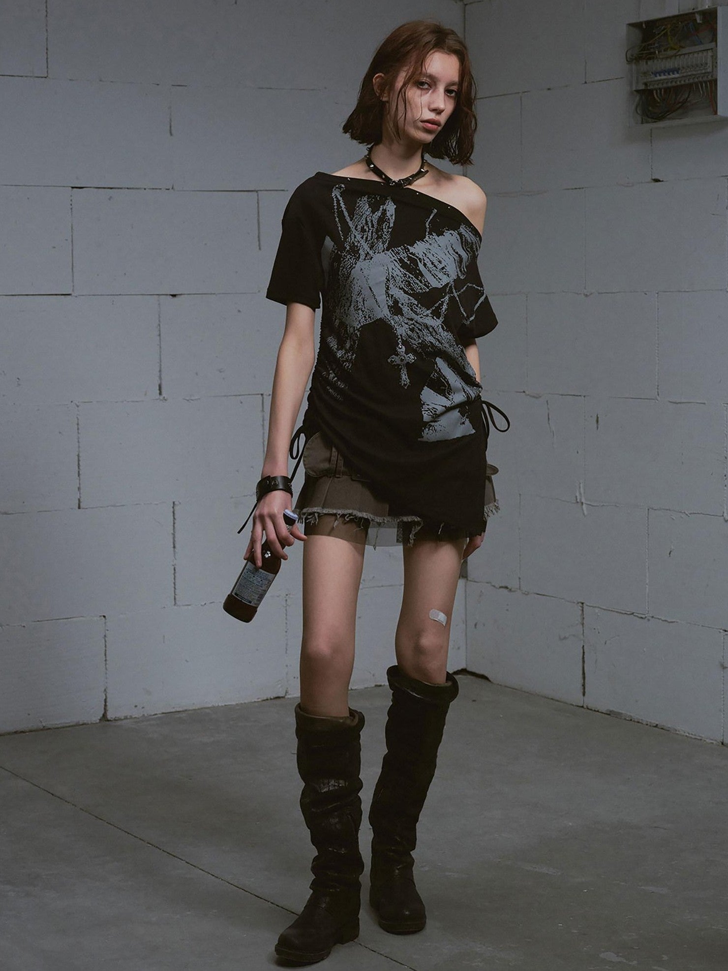 Cest Nous Graffiti Asymmetric Tie One Shoulder Women&