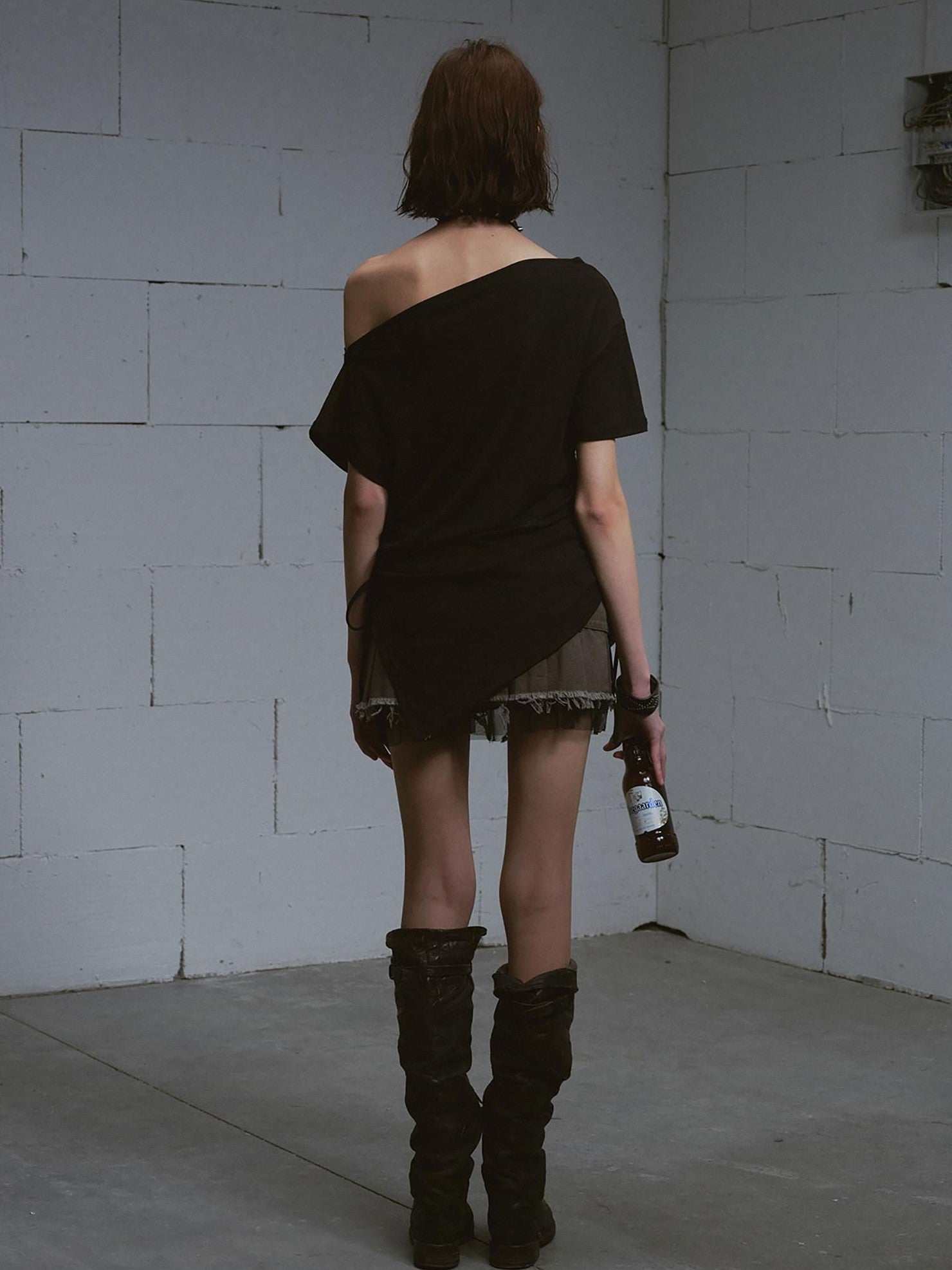 Cest Nous Graffiti Asymmetric Tie One Shoulder Women&