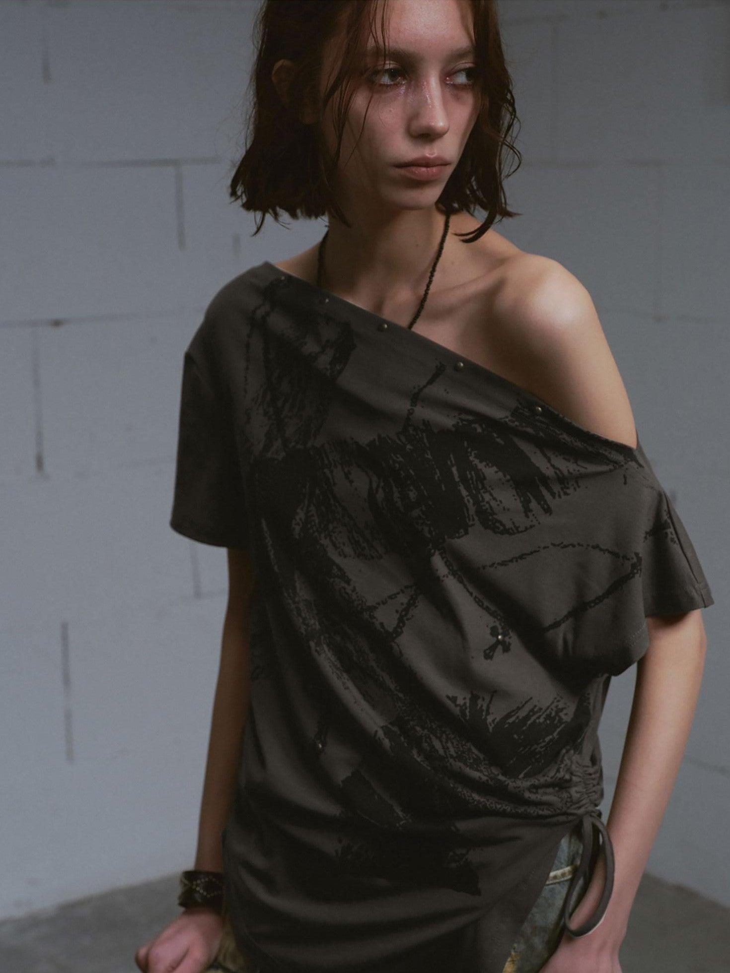Cest Nous Graffiti Asymmetric Tie One Shoulder Women&