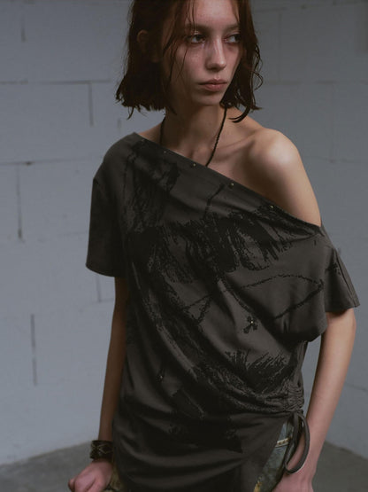 Cest Nous Graffiti Asymmetric Tie One Shoulder Women&