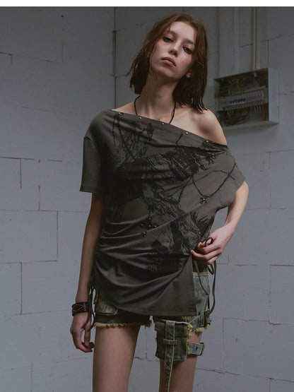Cest Nous Graffiti Asymmetric Tie One Shoulder Women&