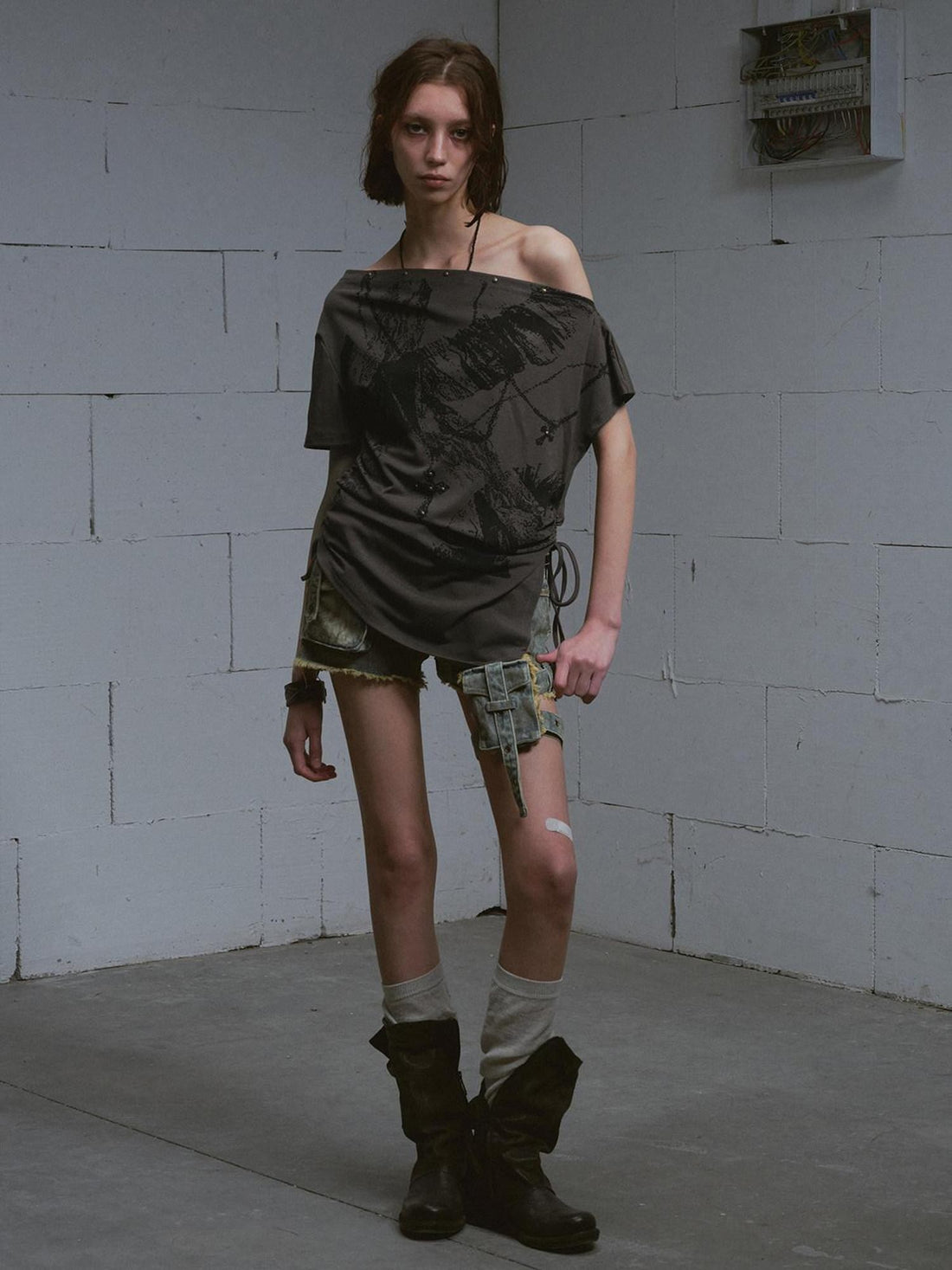 Cest Nous Graffiti Asymmetric Tie One Shoulder Women&