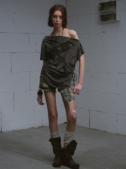 Cest Nous Graffiti Asymmetric Tie One Shoulder Women&