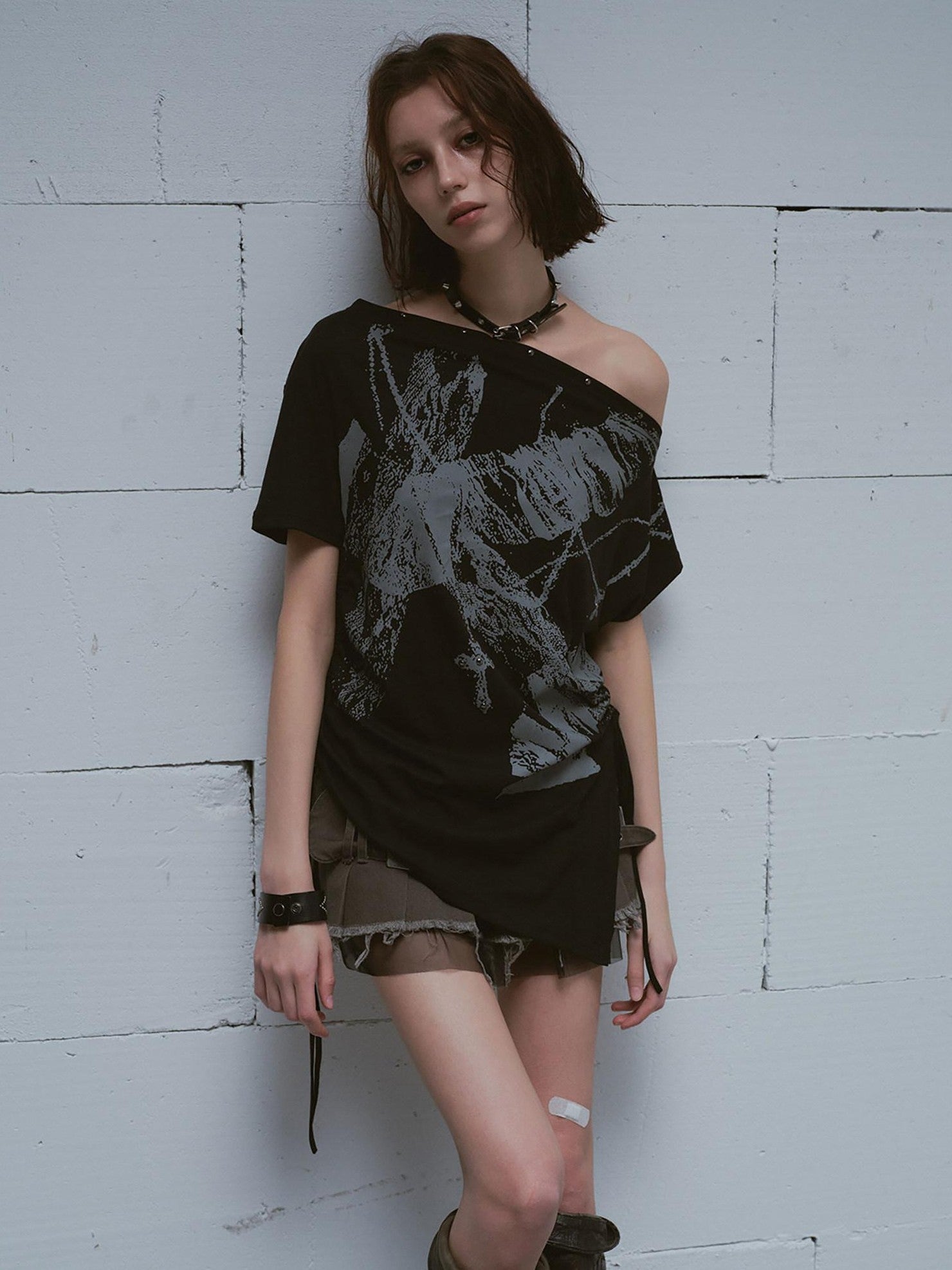 Cest Nous Graffiti Asymmetric Tie One Shoulder Women&