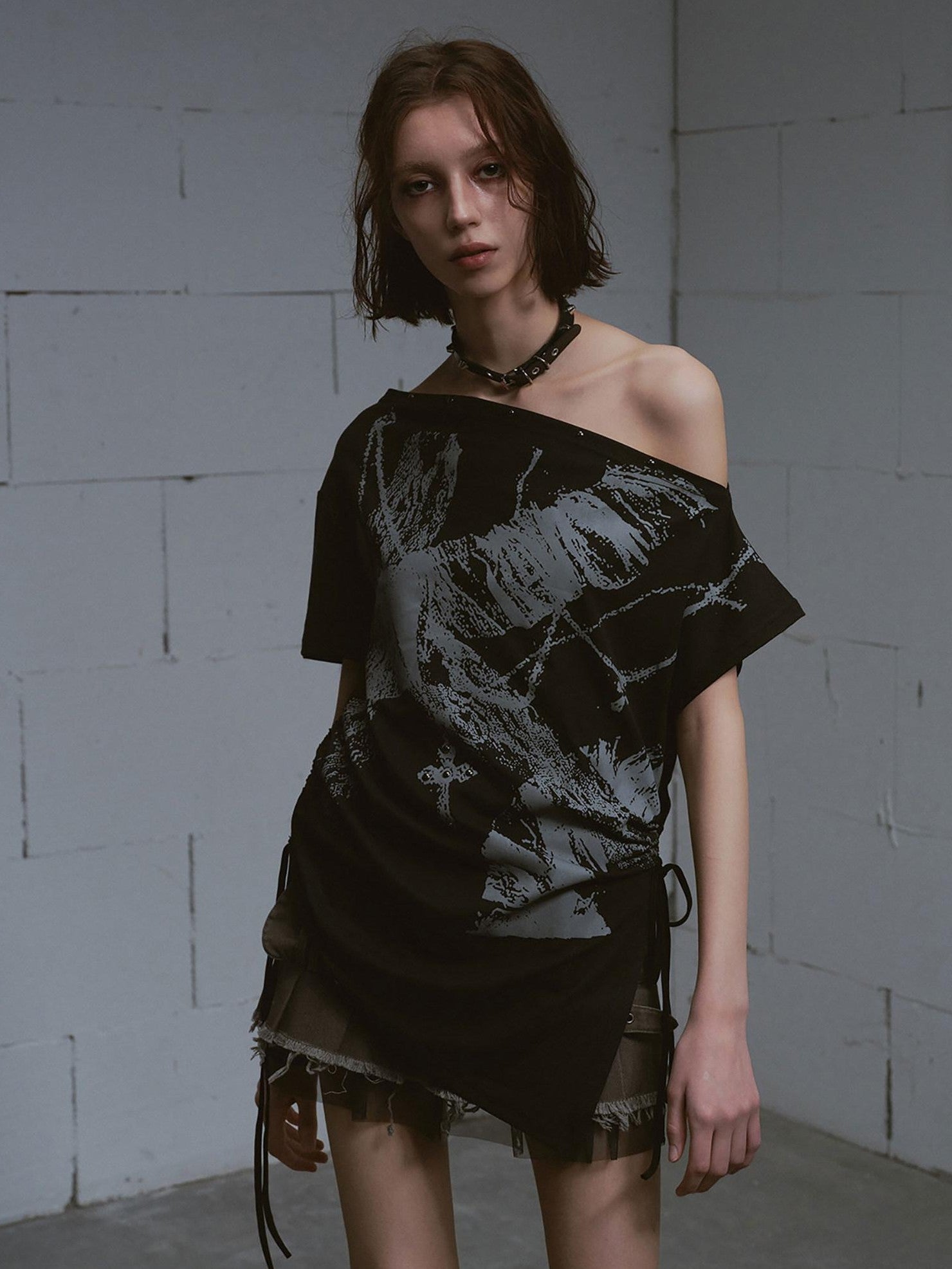 Cest Nous Graffiti Asymmetric Tie One Shoulder Women&