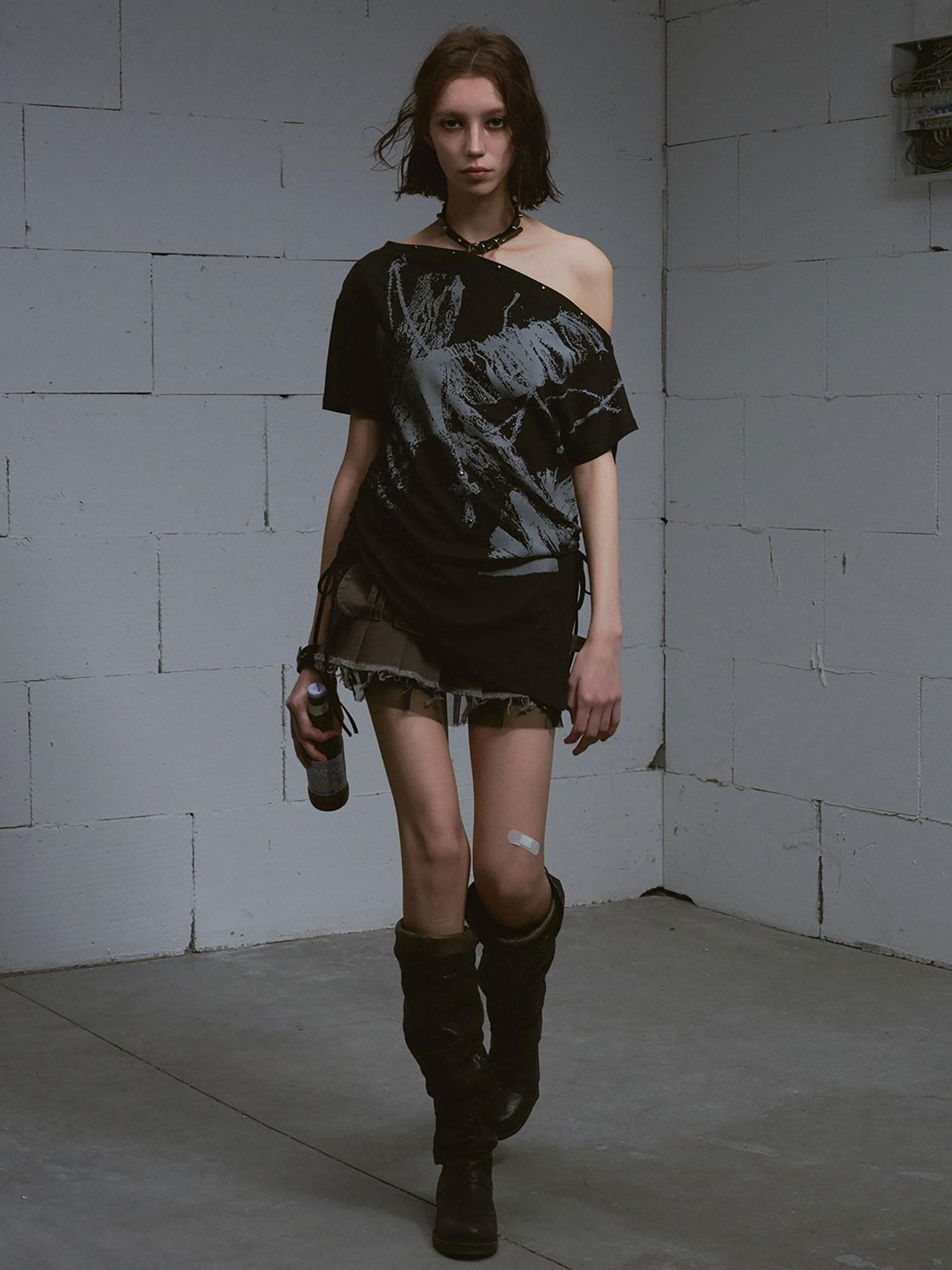 Cest Nous Graffiti Asymmetric Tie One Shoulder Women&