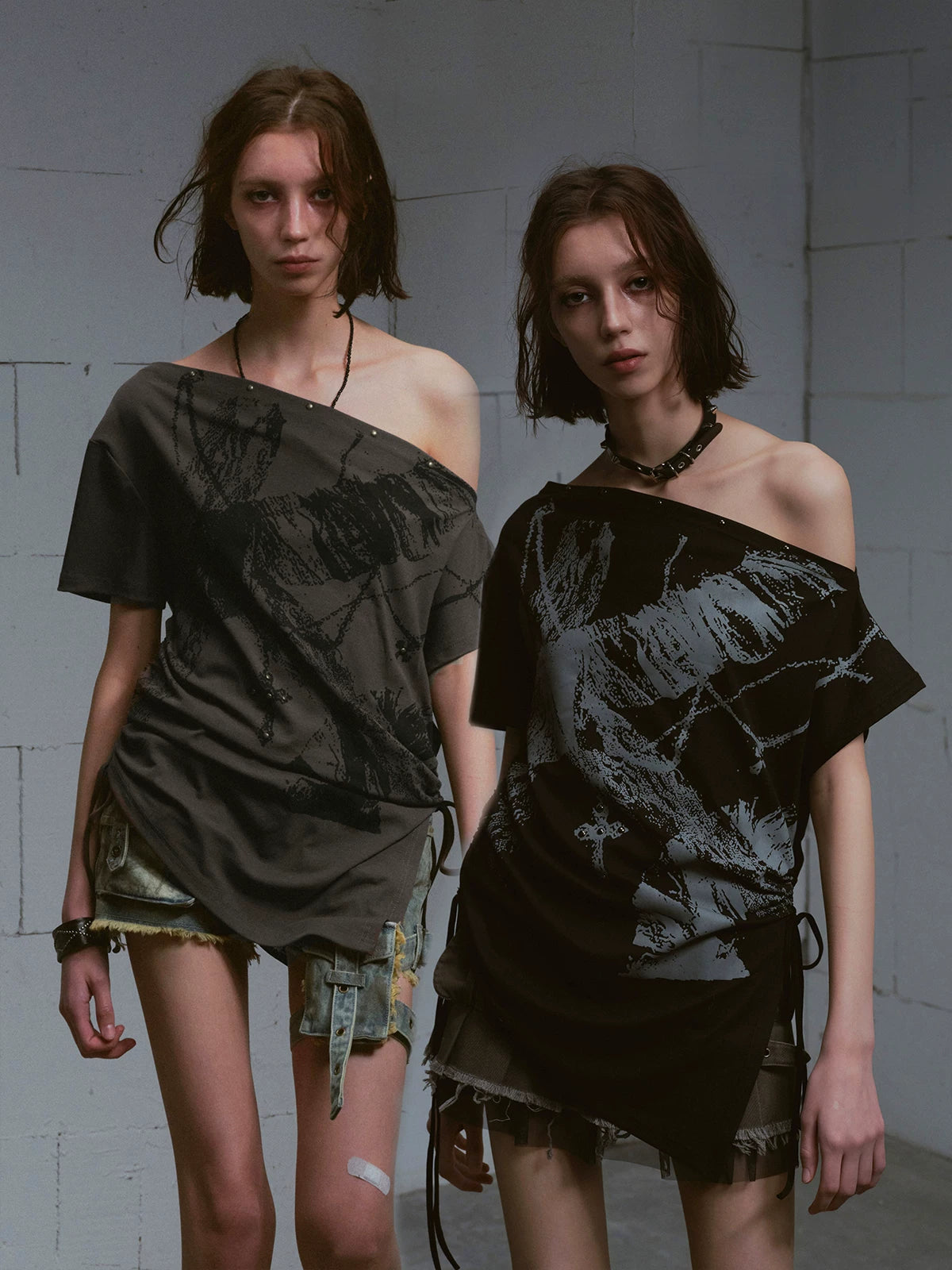 Cest Nous Graffiti Asymmetric Tie One Shoulder Women&