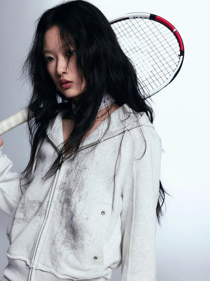 Graffiti Lace Print Knit Hoodie Shorts Set