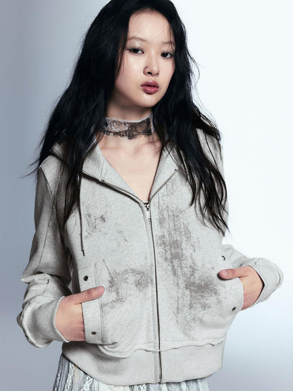 Cest Nous Graffiti Lace Print Knit Hoodie Shorts Set