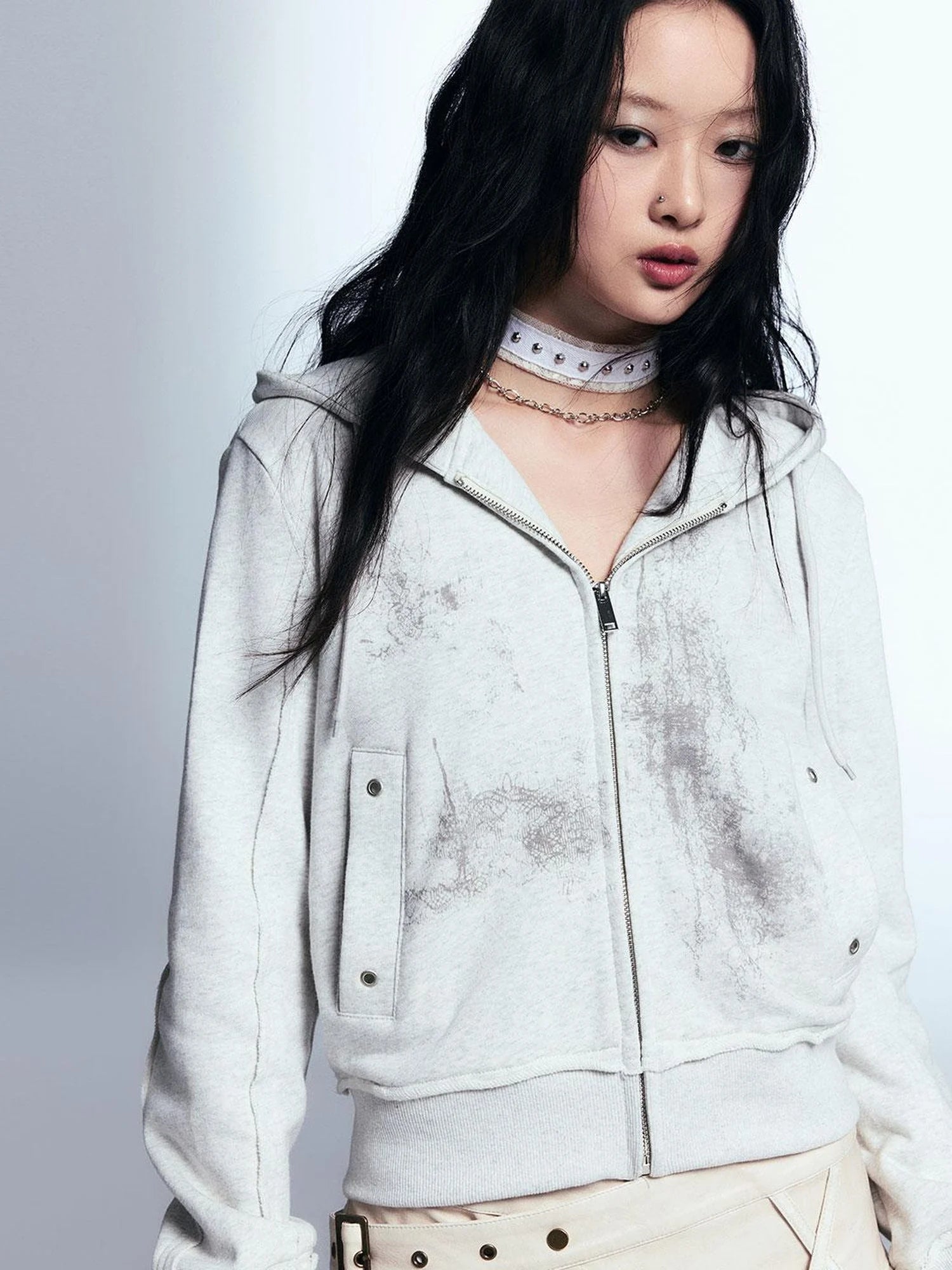 Graffiti Lace Print Knit Hoodie Shorts Set