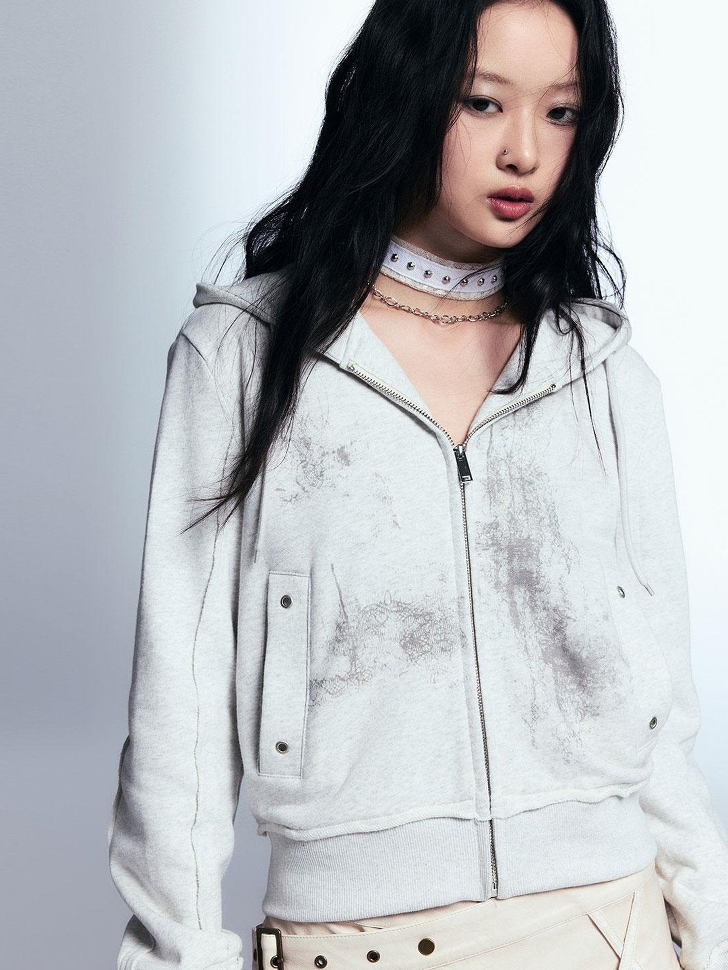 Cest Nous Graffiti Lace Print Knit Hoodie Shorts Set
