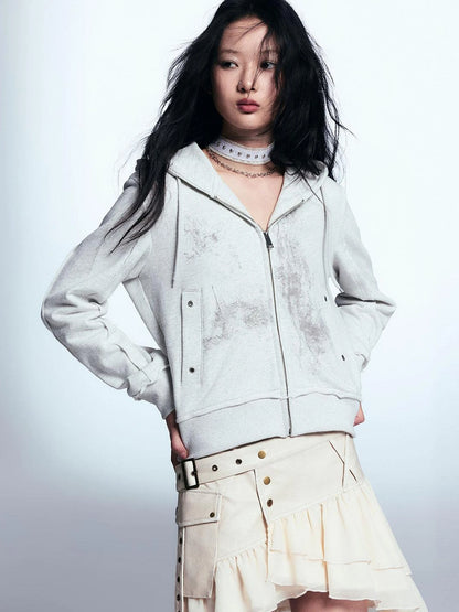 Graffiti Lace Print Knit Hoodie Shorts Set