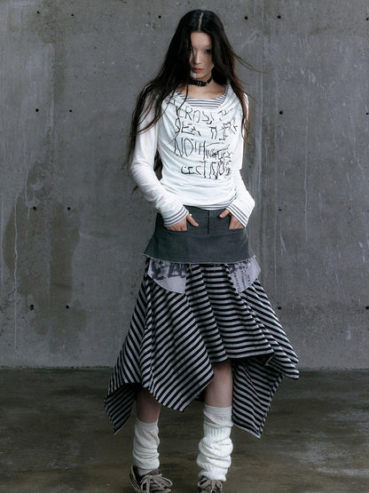 Update Cest Nous Graffiti Poetry Layered Collar Striped Knit Top