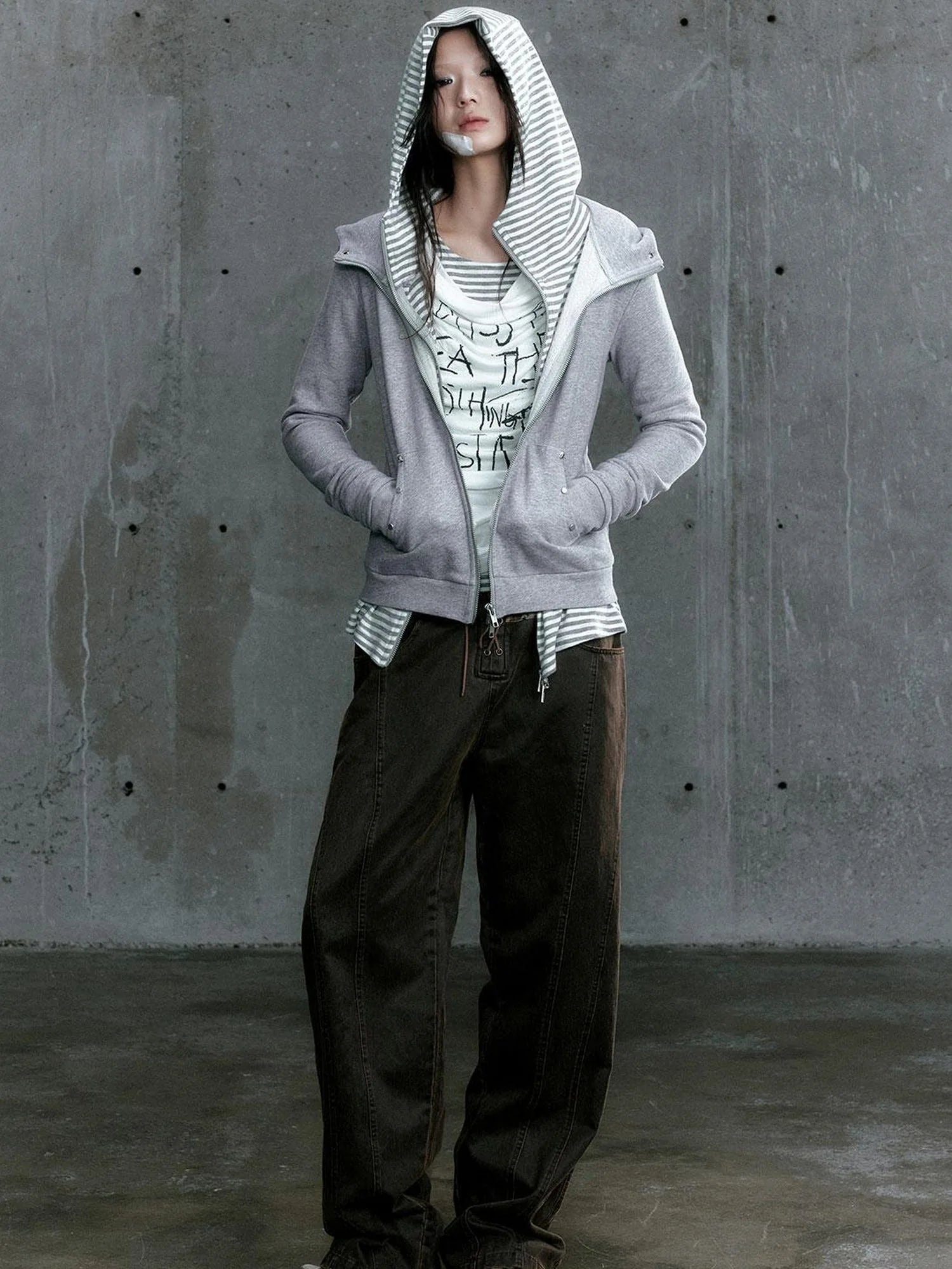 Graffiti Poetry Layered Collar Striped Knit Top