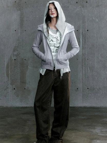 Graffiti Poetry Layered Collar Striped Knit Top