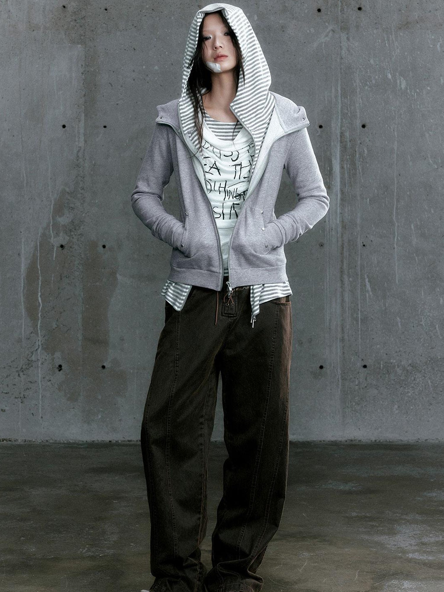 Update Cest Nous Graffiti Poetry Layered Collar Striped Knit Top