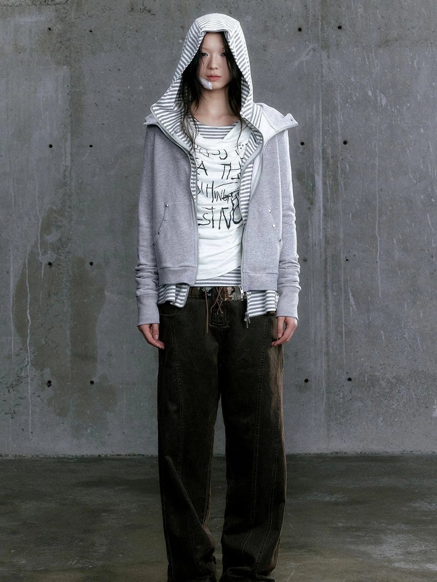 Graffiti Poetry Layered Collar Striped Knit Top