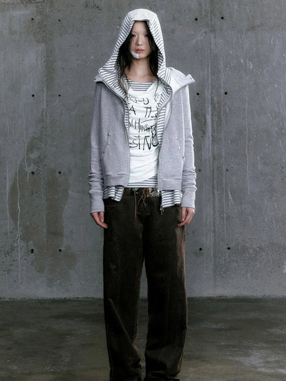 Graffiti Poetry Layered Collar Striped Knit Top