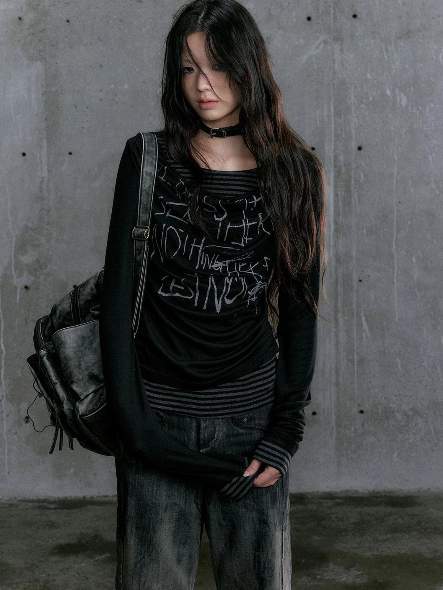 Graffiti Poetry Layered Collar Striped Knit Top