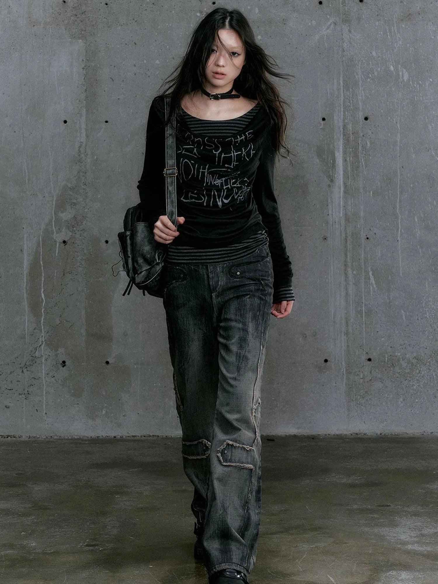 Graffiti Poetry Layered Collar Striped Knit Top