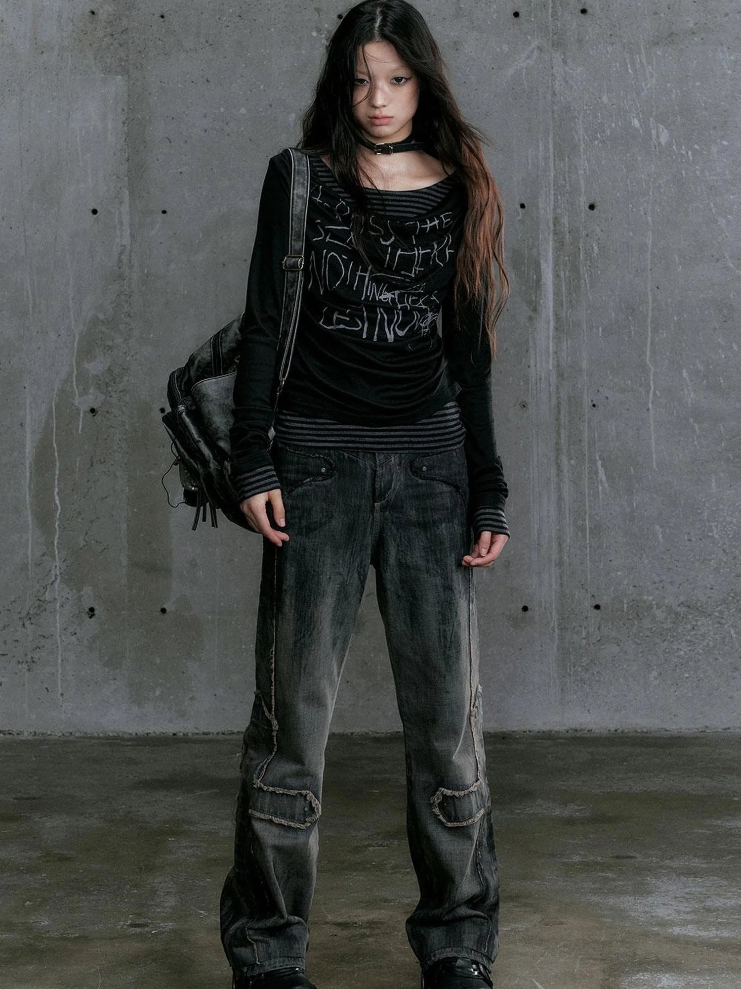 Graffiti Poetry Layered Collar Striped Knit Top