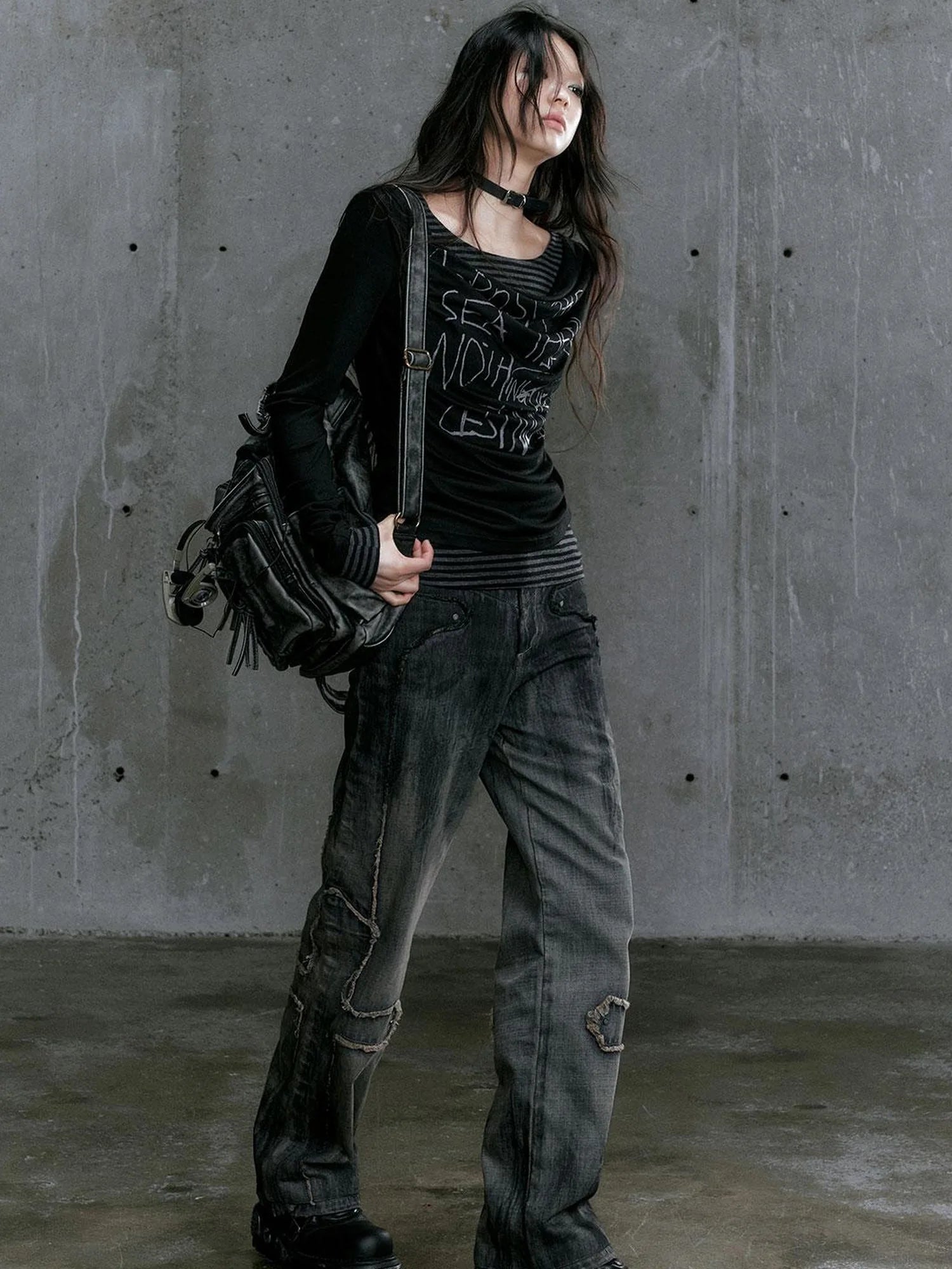 Graffiti Poetry Layered Collar Striped Knit Top