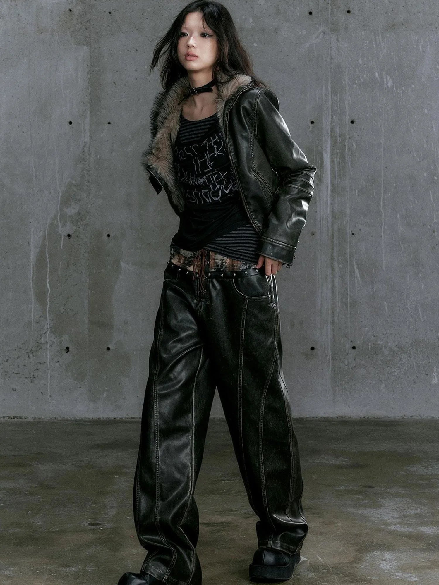 Graffiti Poetry Layered Collar Striped Knit Top