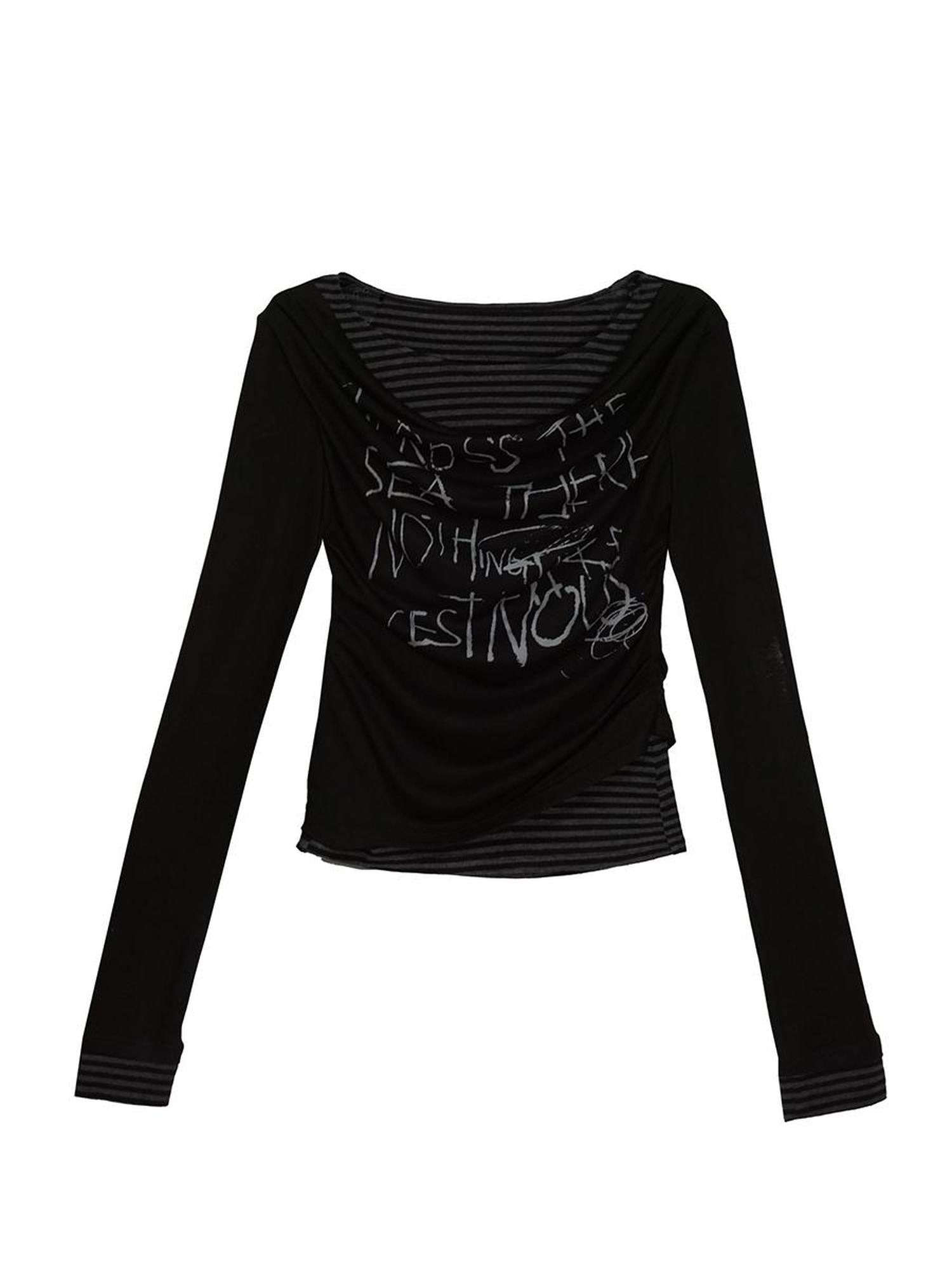 Update Cest Nous Graffiti Poetry Layered Collar Striped Knit Top