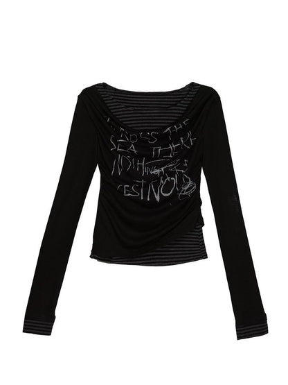 Update Cest Nous Graffiti Poetry Layered Collar Striped Knit Top