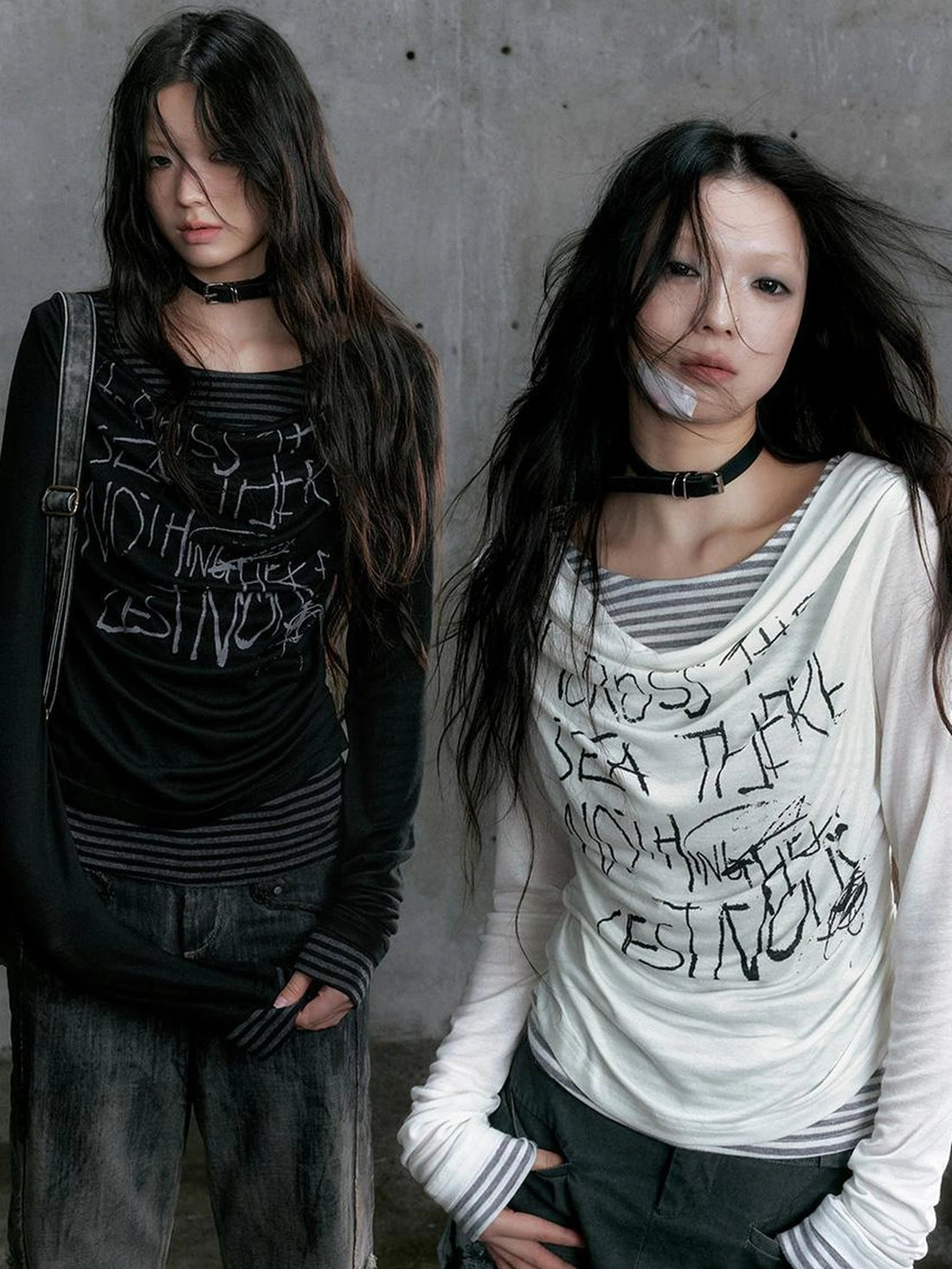 Graffiti Poetry Layered Collar Striped Knit Top