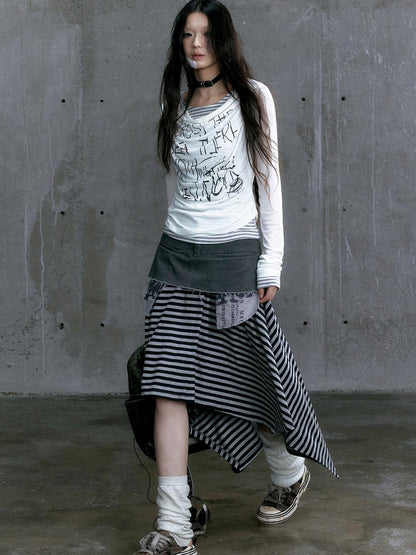 Update Cest Nous Graffiti Poetry Layered Collar Striped Knit Top