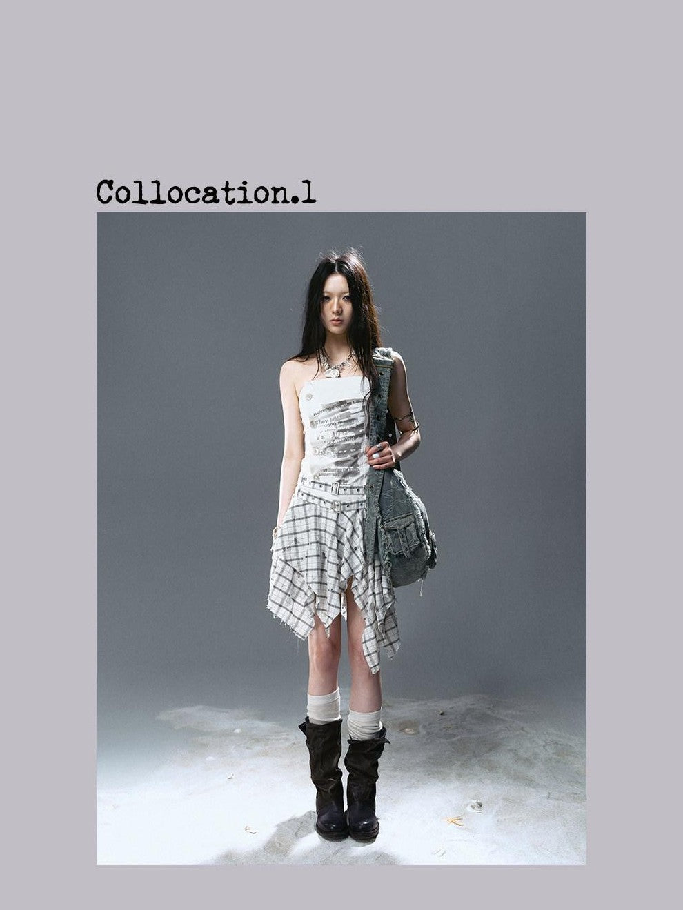 Cest Nous Graffiti Print Ruched Irregular Plaid Women&