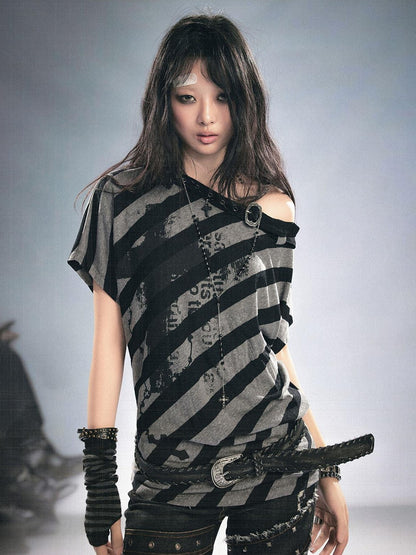 Cest Nous Graffiti Striped Printed Batwing Women&