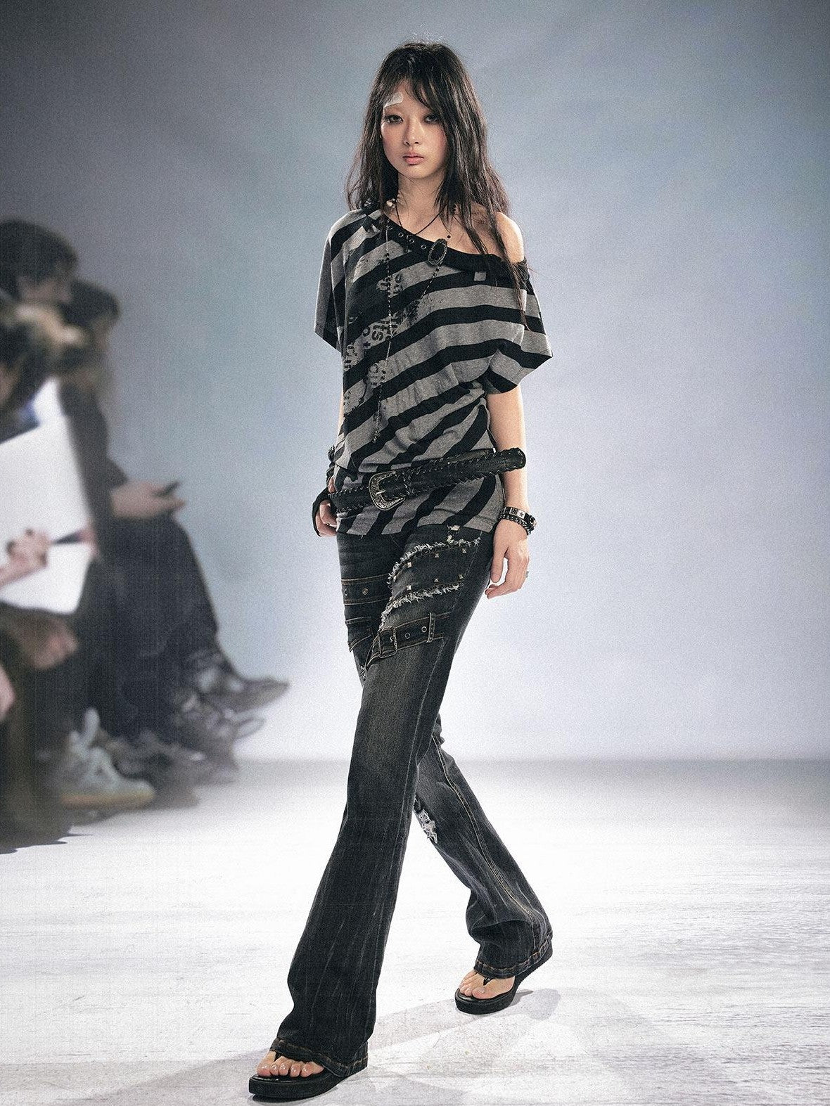 Cest Nous Graffiti Striped Printed Batwing Women&