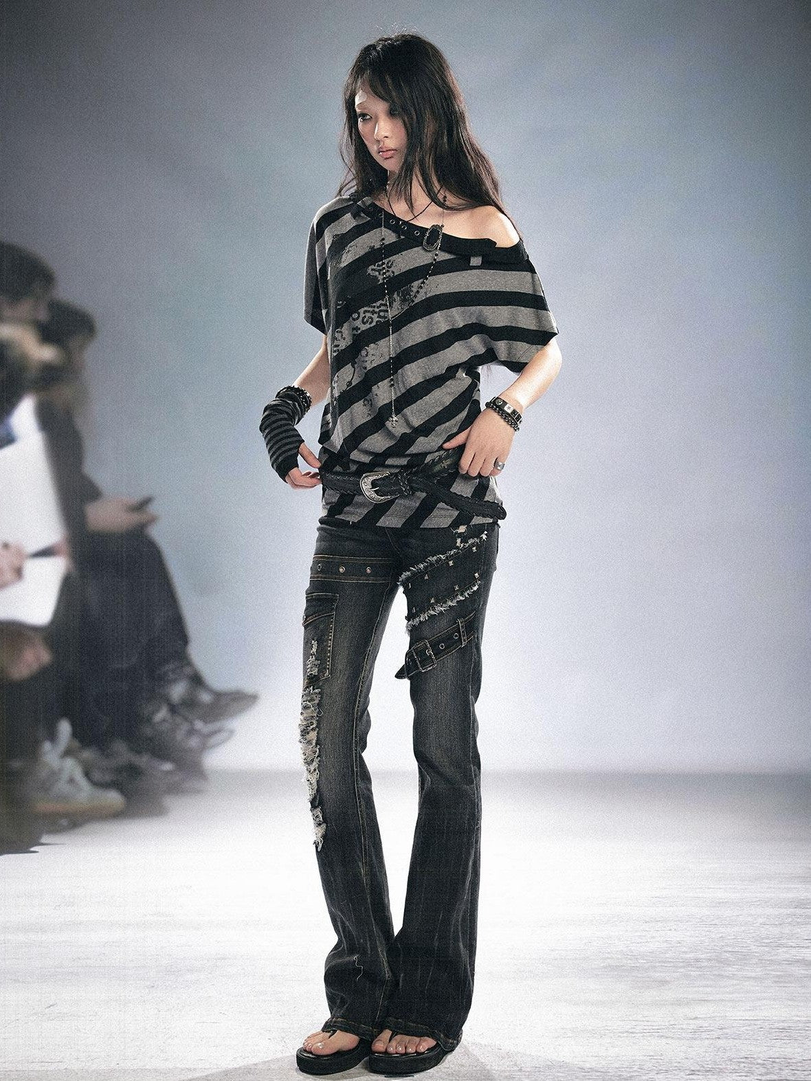 Cest Nous Graffiti Striped Printed Batwing Women&
