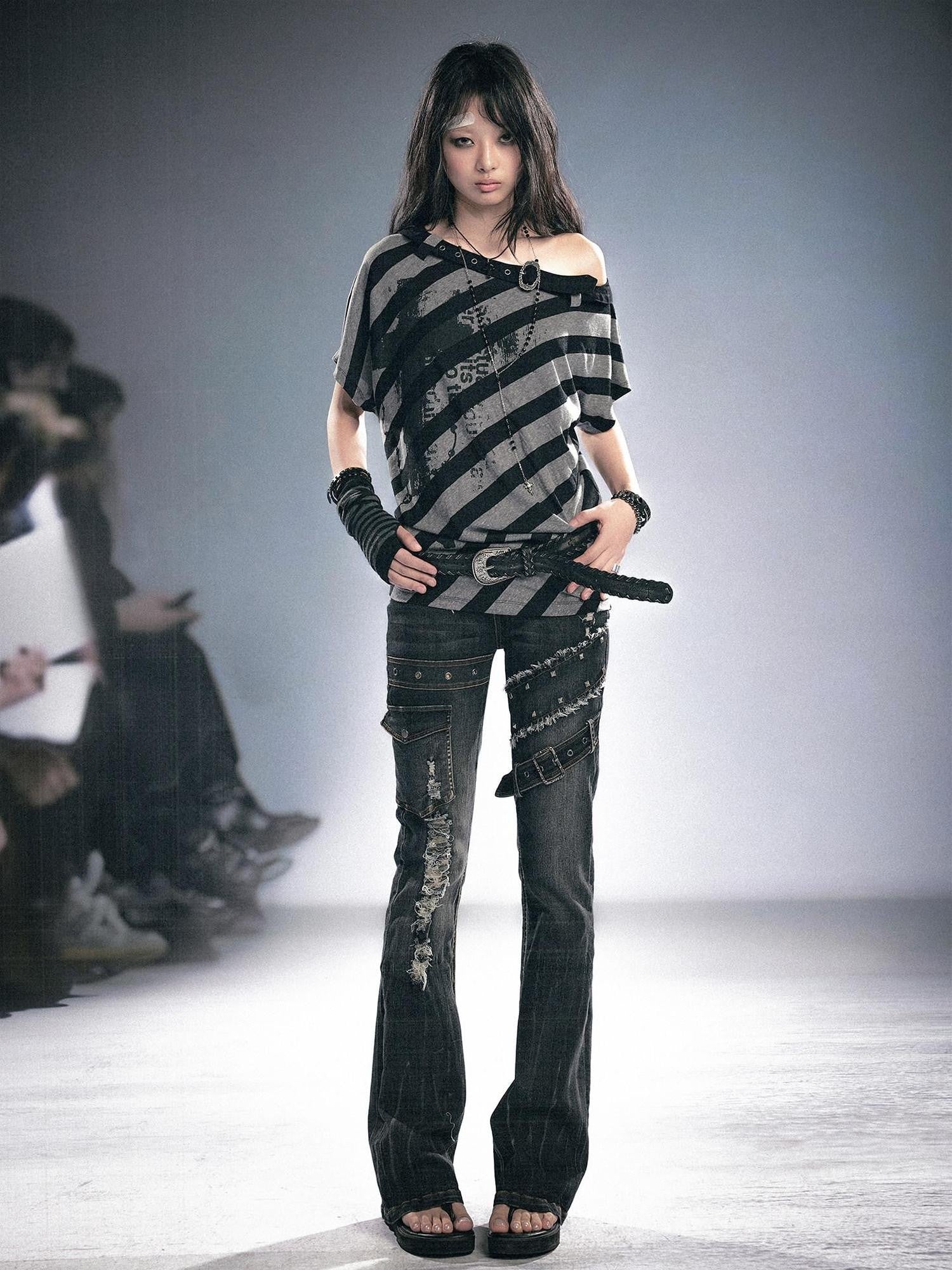 Cest Nous Graffiti Striped Printed Batwing Women&