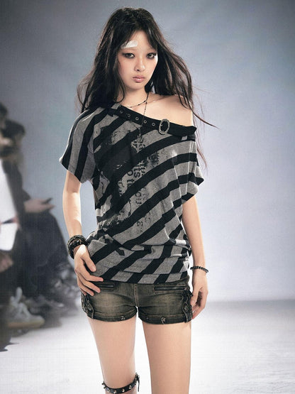 Cest Nous Graffiti Striped Printed Batwing Women&