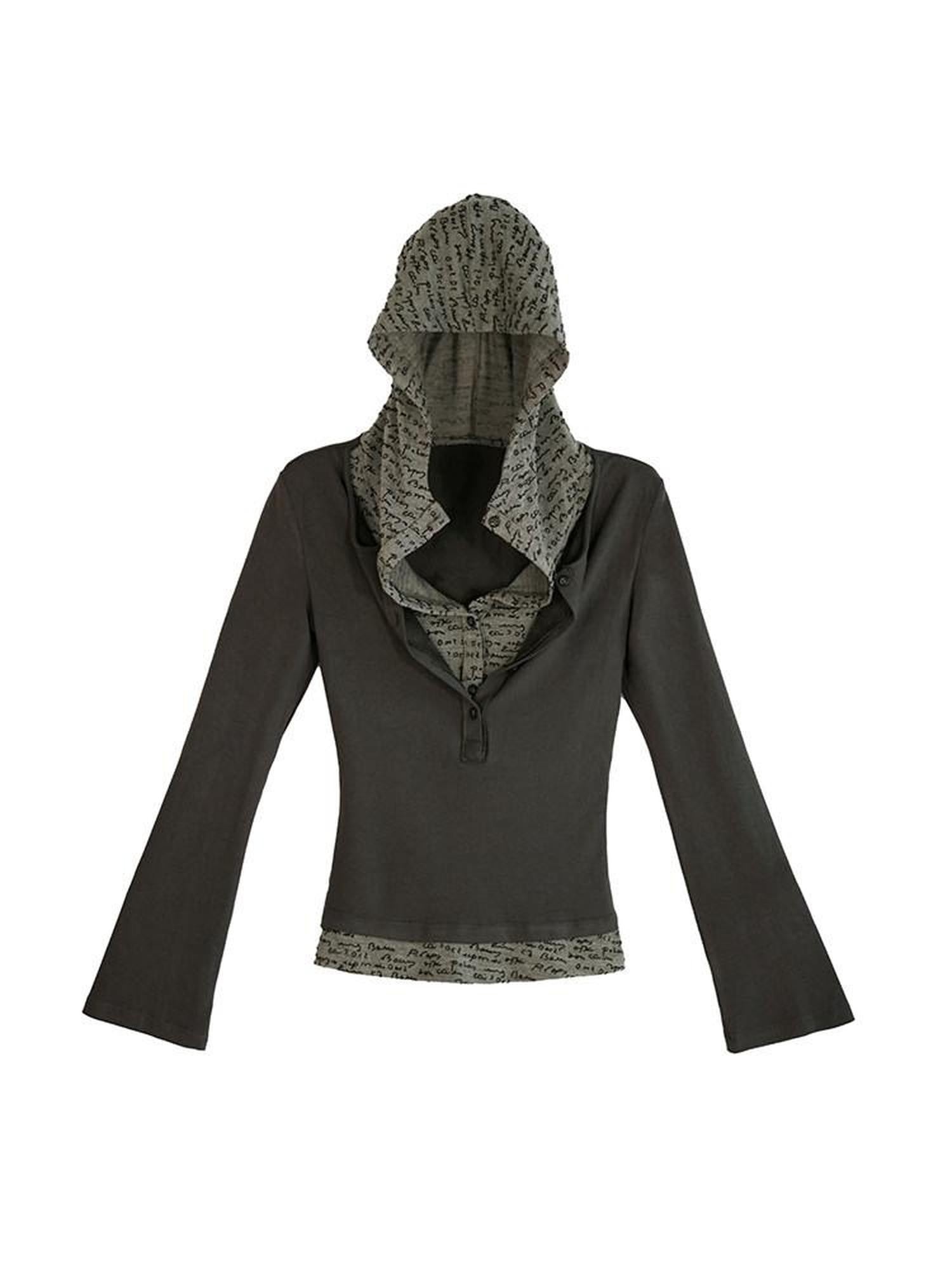 Cest Nous Gray Green Patchwork Layered Faux Two Piece Punk Women&
